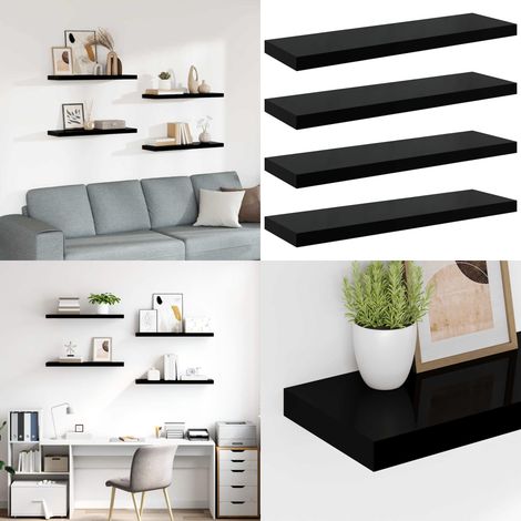Schweberegale 4 Stk. Hochglanz-Schwarz 80x23,5x3,8 cm MDF - Schweberegale - Wandregale - Schwarz - Regalset - Wohnwanddeko - Home & Living (1/5)