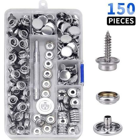 150 marine snap fasteners for canvas with metal screws and 2 installation tools for boat and furniture tarpaulins (1/5)