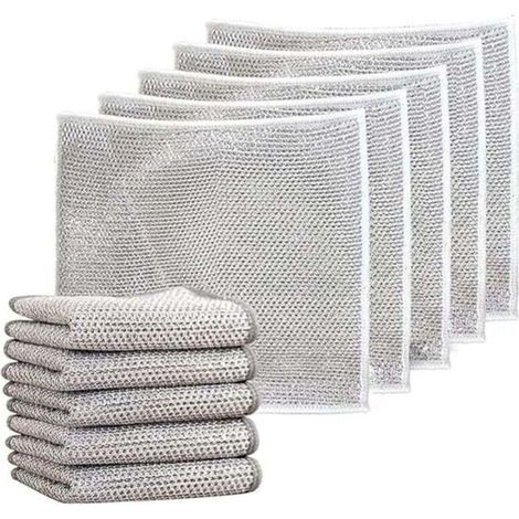 Chiffon, microfibre et lingetteChiffons à vaisselle en fil métallique polyvalents pour humides et secs, torchon multifonctionnel anti-rayures, chiffons à vaisselle en fil métallique double couche, tor (1/4)