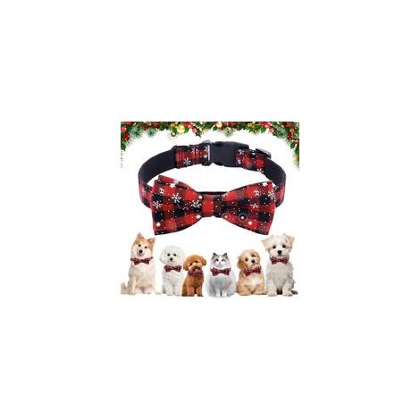Collier de Noël pour Chat et Chien, Flocon de Neige Rouge Réglable avec Nœud, Accessoire pour Petits Moyens Grands Animaux (L) (1/5)
