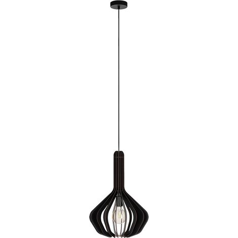 Lampada sospesa Velasco in legno nero E27 1x40W H: 110 cm Ø38 cm Dimmabile (1/4)