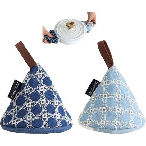 2 Pièces Manique de Pot pour Cuisine,Maniques Cuisine, Petit Gants de Cuisine, Mini Gant de Four, (Bleu Clair, Bleu Foncé) (1/5)