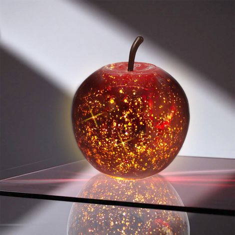 LED Crackle Glas Apfel 16 cm - metallic rot - Deko Frucht in Bruchglas Optik
