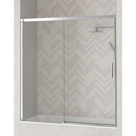 Mampara Frente Bañera 1 Puerta - 1 Fijo Corredera Cristal Templado 6mm Antical Transparente Perfil Cromo Brillo 140 cm (Adaptable 134-139cm) (1/5)
