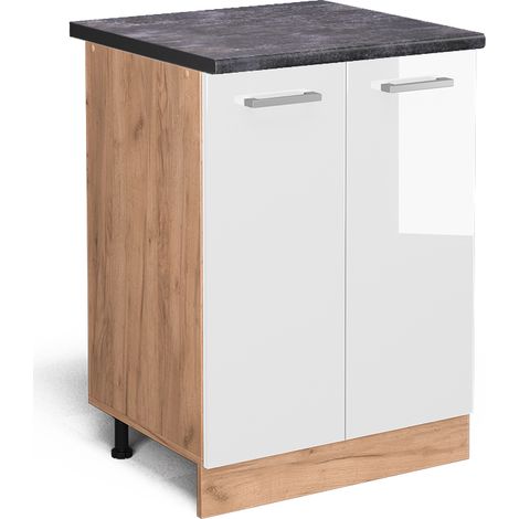 Meuble bas de cuisine R-Line, Blanc Haute brillance, 60 cm, PT Anthracite, Vicco