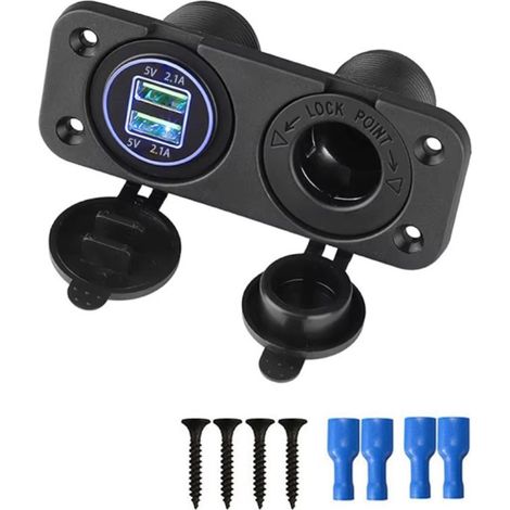 Universelles Einbau-Panel fürs Armaturenbrett mit 2 USB-Ladeanschlüssen (4,2 A) und 12‑V-Zigarettenanzünderbuchse für Auto, Wohn