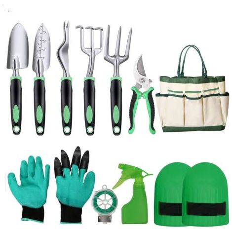 Ensemble d'Outils de Jardinage, 10 Pièces en Acier Inoxydable à Usage intensif avec poignée en Bois antidérapante,avec Sac de Rangement- Cadeaux pour Les Femmes et Les Hommes et Jardiniers (1/5)