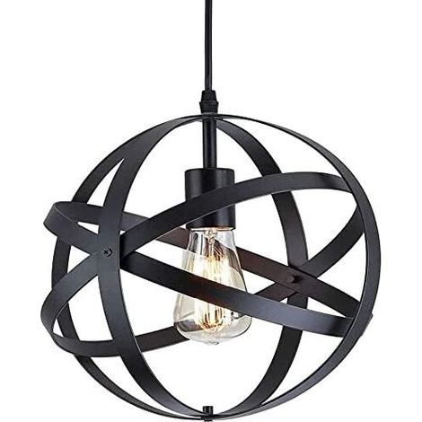 Suspension Industrielle Vintage E27 Métal Lustre de Cuisine avec Câble Réglable 100CM Pour Escalier Cuisine Salon Café Hôtel - Noir (Ampoule non incluse) (1/5)
