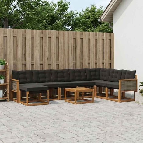 vidaXL  Outdoor Sofa Set  with Cushion 9 pcs Natural and Black