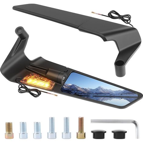 Lot de 2 rétroviseurs latéraux universels pour moto avec lumière LED, rotation à 360°, anti-tremblement, design aérodynamique (1/5)
