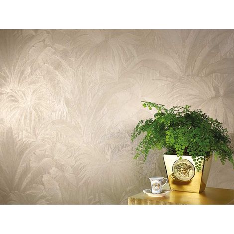 Papier peint blanc feuille palmier Tapisserie jungle blanc crème pour chambre adulte Papier peint exotique moderne pour salon (1/5)