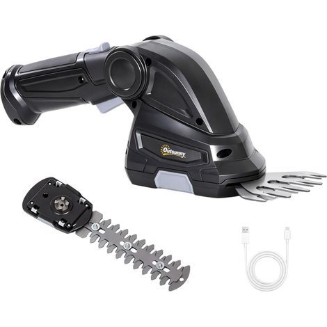 Coupe-haies et taille-buissons électrique 2-en-1, 2 batteries rechargeables 7,2V 2,0 Ah, 2 lames interchangeables, noir (1/5)