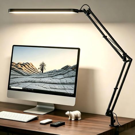 Lampe de Bureau LED- Lampe Architecte 1300LM - 5 Modes de Couleur X 11 Niveaux de Luminosité - Bras Pivotant Réglable - Fonction Minuterie et Mémoire - 12W Desk Lamp - Noir (1/5)