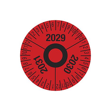 Etiqueta de inspección varios años en rojo lámina plástica