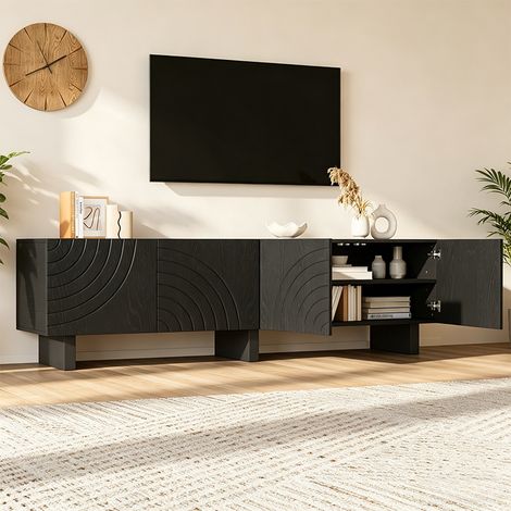 Meuble TV Bas 180x40x55 cm Noir avec Support TV, 4 Portes et Rangement, pour TV jusqu’à 75 Pouces (1/5)