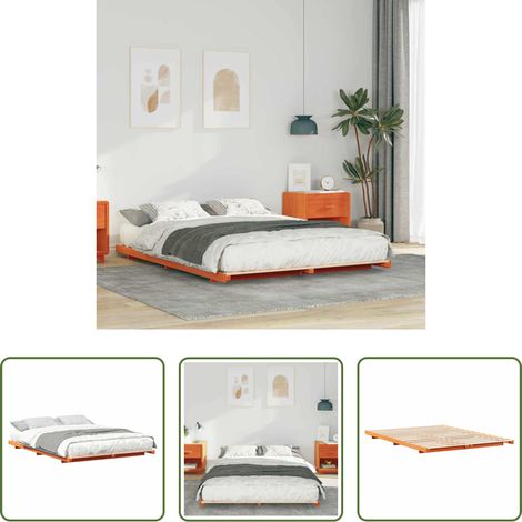 vidaXL Kiefer - Bodenbettgestell Wachsbraun 140 x 220 cm Massivholz Kiefer (1/5)