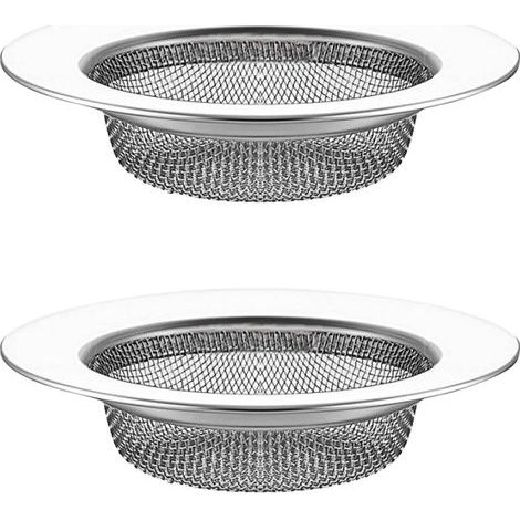 Set of 2 Drain Filters, Stainless Steel, 7.7 cm, Fine Mesh, Ergonomic Handle, Kitchen Bathroom (1/5)
