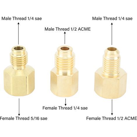 Brass air conditioner adapter – 3 pieces, 1/2 ACME / 1/4 SAE / 5/16 SAE threads, optimal sealing (1/4)