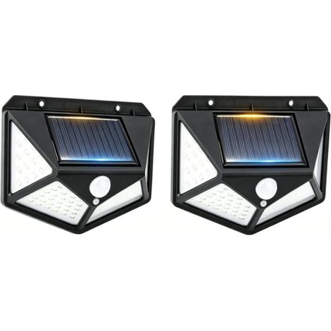 Lot de 2 Lampes Solaires Extérieur 100 LED - Éclairage de Sécurité avec Détecteur de Mouvement - Applique Murale IP44 - Noir (1/5)