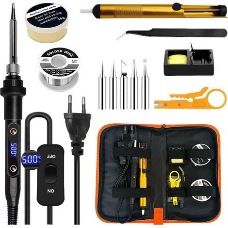 Fer à Souder Kit 80W Température Réglable 180-520°C Electronique de Precision avec Interrupteur ON/OFF, 5 Conseils de soudage, Pompe à Dessouder, Fil de Soudure, Station de Soudage, Pincettes (1/5)