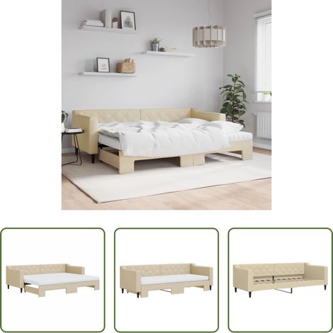 vidaXL Sofa-Bett -  Tagesbett Ausziehbar mit Matratzen Creme 80x200 cm Stoff