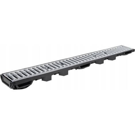 1 Caniveau Linéaire - A15 - H55 mm - Polypropylène Corps - Grille Acier Galvanisé - Pour Zones Piétonnes Terrasses Allées (1/4)