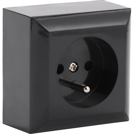 Prise française (2P+T) 16A, Noir, Prise Electrique Murale avec Terre, Prêt à Installer (1/5)