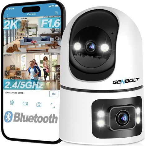Caméra Surveillance WiFi Intérieure, CCTV Caméra Sécurité IP Domestique IP à Double Objectif 360° Détection Humaine Intelligent, Nanny Pet Dog Cam, 2.4
