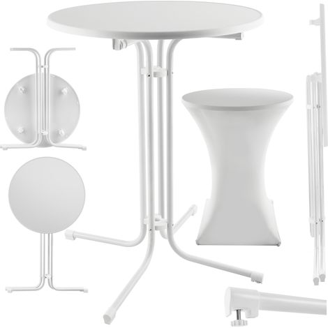 Table haute pliable ronde avec housse 90x110 cm blanc (1/5)