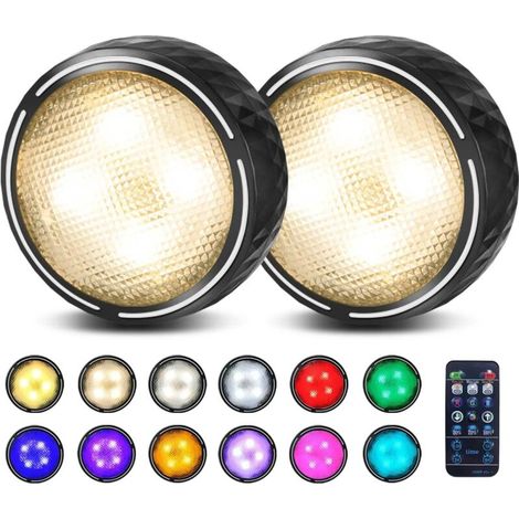 Luce notturna a batteria, lampada LED wireless RGBW, faretto LED, luce per armadio/credenza/scaffale/ingresso/cucina/corridoio [confezione da 2, nero] [Classe energetica A+] (1/4)