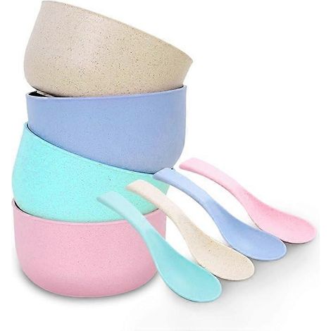 Bol à céréales, bol incassable en plastique de 500 ml pour enfants, léger, lot de 4 bols et 4 cuillères à soupe, compatible lave-vaisselle et micro-ondes (1/5)