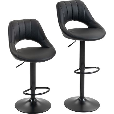 HOMCOM Barstools Set of 2, Dining Stools with Backrest and Footrest, Black