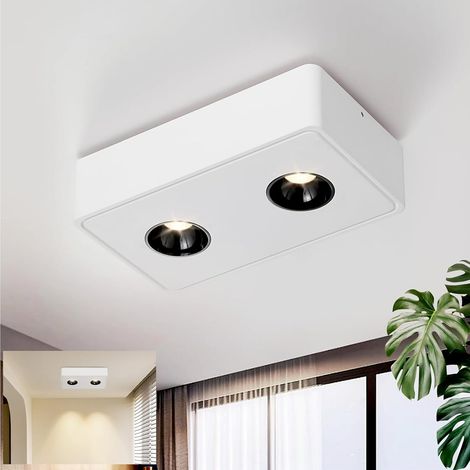 GBLY Spots de plafond LED Plafonnier apparent - 14W Spot apparent blanc Spot apparent avec 2 flammes blanc chaud Spot de plafond angulaire Moderne Spot plat pour cuisine salon salle à manger bureau