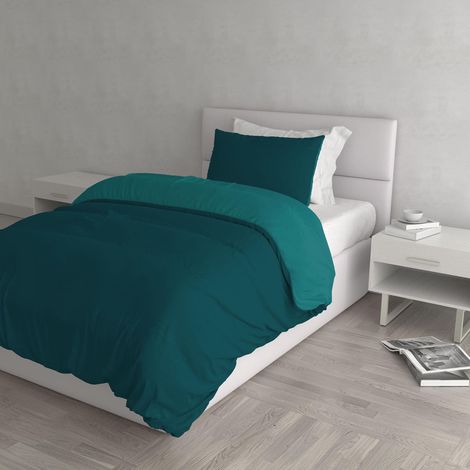 Natural Color housse de couette double-face couleur unie avec taies d'oreiller, 100 % Coton, pétrole/Vert Bouteille, Small (1/5)