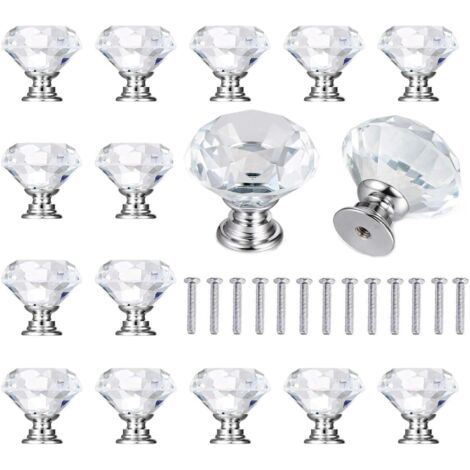 15 Pcs Boutons de Meuble Diamant, Poignées Transparentes en Cristal pour Tiroirs et Placards (1/2)