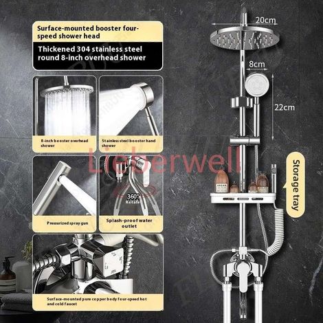 LIEBERWELL Rain Shower System with Handheld Combo, Waterfall Cascade Shower Head, Water Saving, Adjustable Height, Brass, Electroplated Finish (1/5)