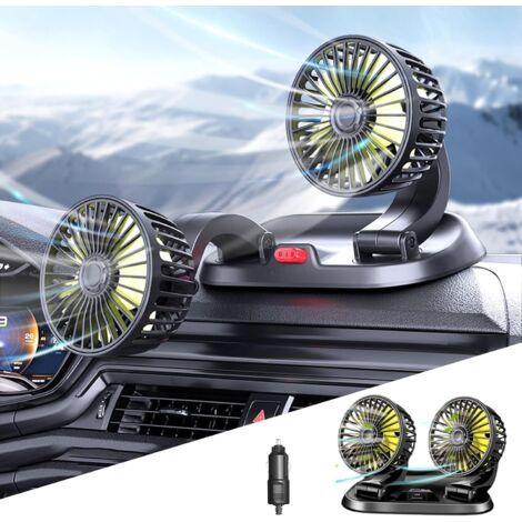 QORVA-Ventilateur de voiture double tête, 12 V, 2 vitesses, rotatif à 360 °, avec prise allume-cigare, pour SUV, camping-cars, véhicules
