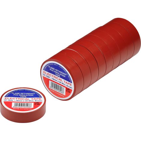 Draper 29507 Brown PVC Electrical Insulation Tape, 19mm x 20m (Pack of 10)