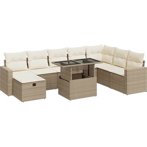 vidaXL Set Divano da Giardino 9 pz con Cuscini Beige in Polyrattan (1/5)