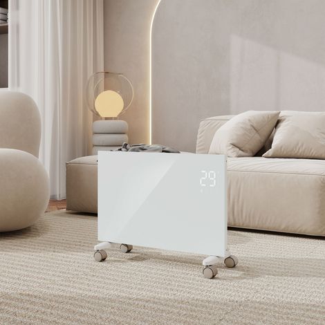 Radiateur électrique mobile et mural AICA NDJ1 - 1500W – Connecté WiFi – Verre blanc – Ultra-plat 70mm