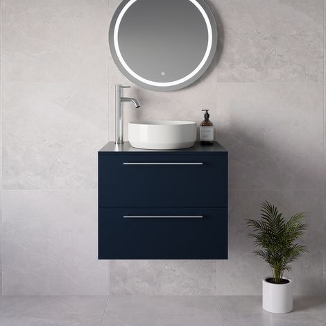Napoli 460 Deep Blue 600mm Wall Mounted 2 Drawer Vanity Unit for Countertop Basins - 600mm - Chrome 320mm Handle
