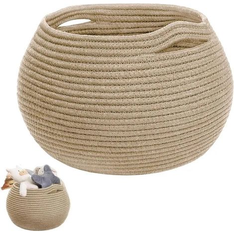 Panier tressé en coton, idéal pour ranger salle, chambre, cuisine, salle de bain, bureau. Petit panier de rangement pratique. - Kaki (1/5)