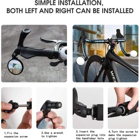 Rétroviseur de vélo orientable à 360° pour guidon, miroir convexe, avec 2 clés Allen pour vélo de route et VTT. (1/5)