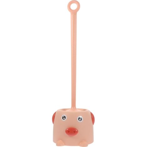 Brosse de toilette Healeved avec long manche et support , en plastique rose forme cochon , poils sou (1/5)