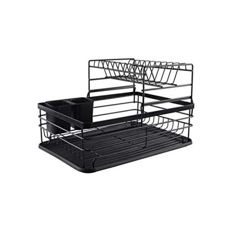 Escurridor de platos de acero inoxidable con cesta para cubiertos y bandeja recogegotas extraíble. (1/4)
