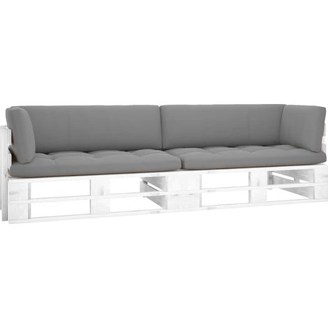 vidaXL Canapé palette 2 places avec coussins Pin imprégné de blanc (1/5)
