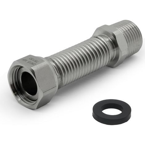Tuyau Flexible Ondule en Acier Inoxydable de 1/2" 15/21 - Longueur Réglable de 75 à 130 mm - Tuyau de Raccordement Universel en Acier Inoxydable (1/5)