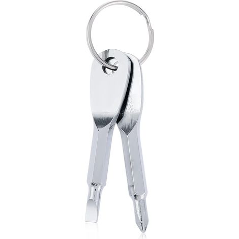 Set mit 2 Schraubendreher-Schlüsselanhängern – Edelstahl – Multifunktional (Kreuz- und Schlitzschraubendreher) – Für alltägliche Reparaturen – 63 mm – Silber (1/5)