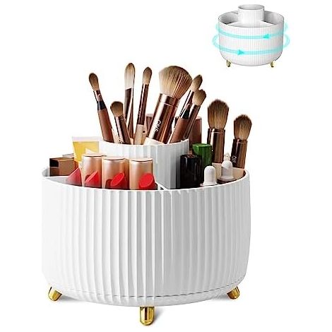 Organisateur Maquillage Rotatif, Rangement Maquillage Support Cosmétique Plastique, Conçu pour être utilisé avec des crayons cosmétiques dans un organisateur pivotant multifonctionnel (Blanc) (1/5)
