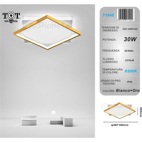 Plafoniera led 30w quadrata oro design moderno lampadario da soffitto luce bianco naturale Bianco freddo